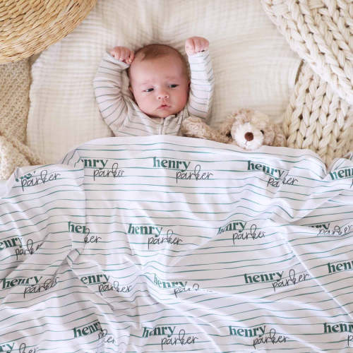 Sage's Stripes Personalized Swaddle Blanket