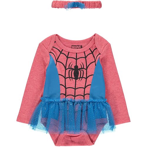 Spiderman Baby Girls Long-Sleeve Bodysuit with Attached Tutu and Matching Headband - Baby Girl Clothes