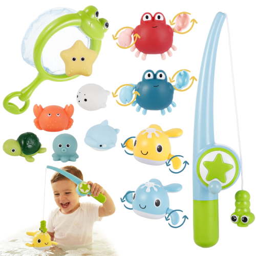 sixwipe Bath Toys for Babies 6-12 Months, 11-Piece Infant Pool Toys, Floating Animals, Fishing Net, Watering