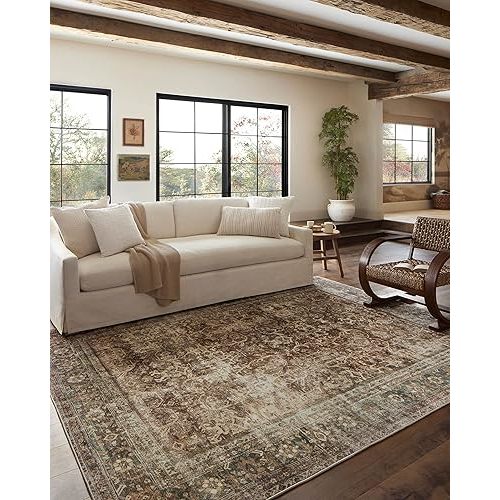 Loloi Magnolia Home by Joanna Gaines Sinclair Collection SIN-01 Rust/Lagoon 5'-0" x 7'-0", .25" Pile Height, Machine Washable, Area Rug