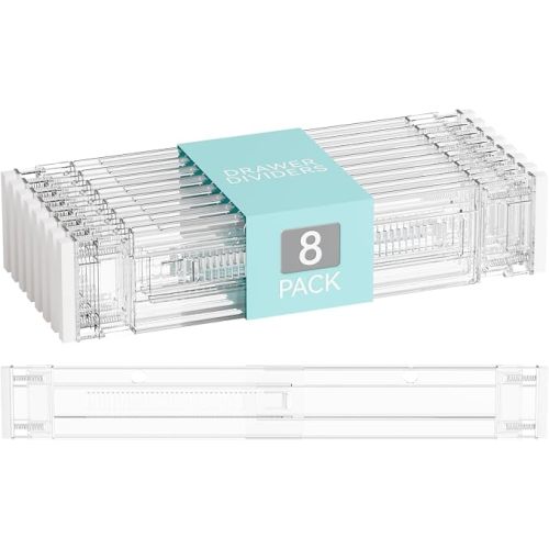 12Pack 3.2 Inch Shallow Acrylic Drawer Dividers for Clothes -Expandable from 15-21''- Adjustable Drawer Dividers for Baby Clothing,Sock,Underwear,Clear in Drawer Separators for Dresser,Kitchen