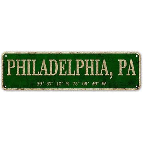 LINStore Philadelphia, PA City Sign Vintage Metal Wall Art Office/Home/Classroom Decor 4” x 16”