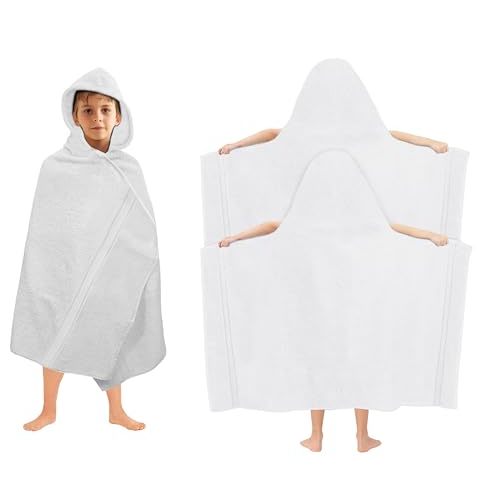 ORIGINAL KIDS Hooded Bath Towel Wrap - 2 Pack - Ultra Soft 100% Cotton Terry Large Oversized Hooded Kids Towel - Shower Pool Beach - 579 GSM Absorbent Quick Dry Plush Gift - 30 x 54 - White