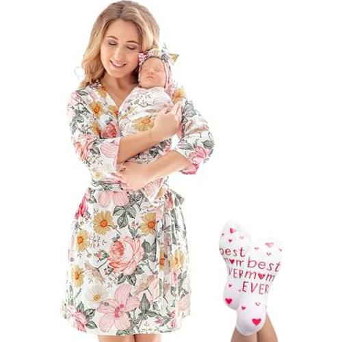 Amazon.com: Mommy and Me Robe and Swaddle Set | Maternity Robe Matching Baby Girl, Boy