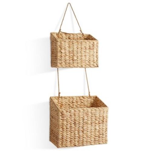 Casafield 2-Tier Hanging Storage Basket Set, Natural Water Hyacinth Wall Basket, Boho Organizer for Kitchen Pantry, Home Office, Entryway, Bathroom
