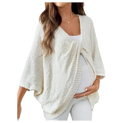 Milumia Women's Maternity Twist Front Sweater Oversized Pregnancy Cardigan | Long Sleeve Loose Pullover Top, V Neck, Baggy, Knit, Spring Fall, Work Trendy Maternity Top Knitwear