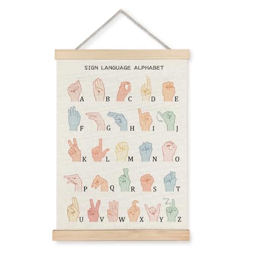 LUVADIAN Asl Alphabet Poster Hanger Frame,Sign Language Poster,Alphabet Posters for Classroom Wall,Sign Language Book for Kids,Toddler Learning Posters for Nursery Kids Room,12x16 Inches