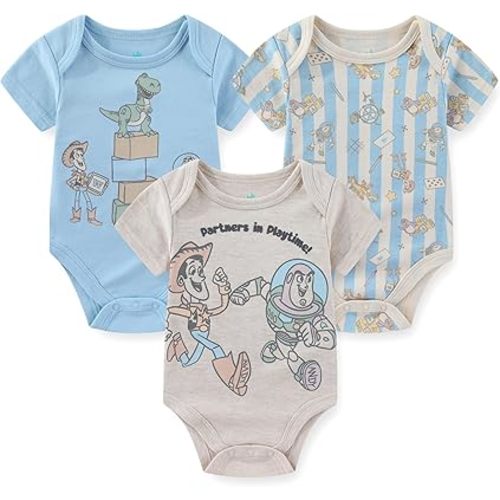 Disney Toy Story Woody Buzz Lightyear Baby Boys 3 Pack Bodysuit Creeper for Newborn and Infant