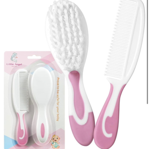 Baby Hair Brush and Comb Sets, New Born Baby Hair Brushes, Perfect Baby Registry Gift for Newborns(Pink)