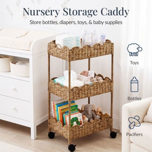 Best Choice Products 3-Tier Scalloped Rolling Nursery Caddy w/Wheels, Storage Utility Cart - Chestnut