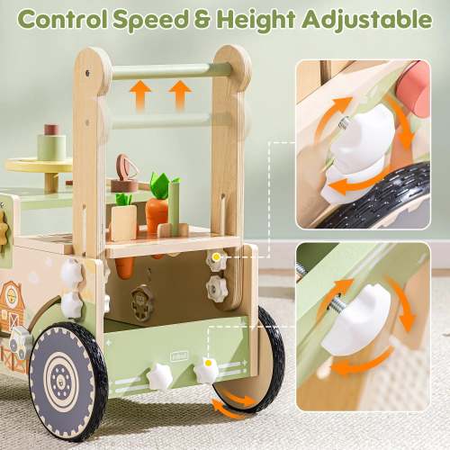 Wooden Baby Push Walker Green Farm