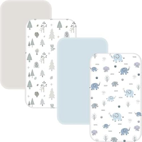 4 Pack Bassinet Sheets - 33"x20" Bedside Bassinet Sheets for Baby Delight, Angelbliss, Maxi-COSI, Fodoss & Most Regular Size Bedside Sleeper | Ultra Soft Skin Friendly Bassinet Fitted Sheets for Boys