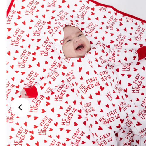 He First Loved Us Red PJ Footed Onesie Cotton – Holy Pals