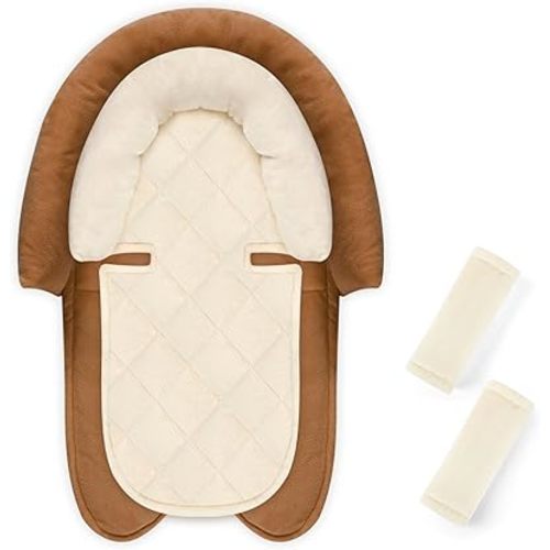 Baby Car Seat Head Body Support & Strap Covers, 2 in 1 Infant Car Seat Insert, Reversible Soft Breathable Newborn Cushion Pads for Preemie, Perfect for Baby Carseats, Strollers, Swings (Brown)