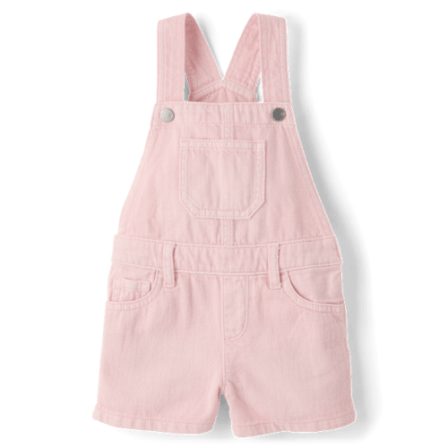 Baby And Toddler Girls Garment Dyed Denim Shortalls - Pink