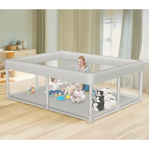 Large Baby Playpen 65x50 Inch, PlayPen for Babies and Toddlers, Sturdy Safety Play Yard for Indoor & Outdoor with Zipper Gates, Anti-Fall