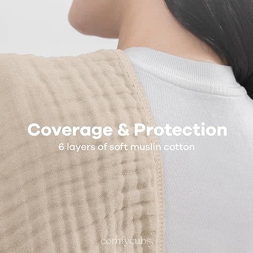 Comfy Cubs Muslin Burp Cloths 20" x 10", Pack of 6 - Large, 6-Layer, Ultra Absorbent 100% Cotton for Baby Drool and Messes - Soft, Safe & Gentle Baby Burp Cloths Set for Boys & Girls - Sand