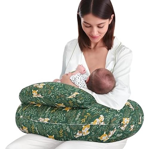 AMASKY Nursing Pillow for Breastfeeding, Animal Patterns Removable Cotton Cover, Support for Mom and Baby, Plus Size Ergonomic Design Breastfeeding Pillows, Machine Washable, Green, Pallet of Product