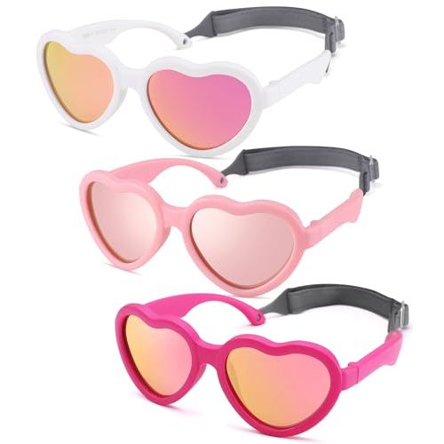 Flexible Heart Shaped Baby Polarized Sunglasses with Strap Adjustable Toddler & Infant Age 0-24 Months