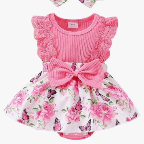 Baby Girl Clothes Newborn Romper Dress Infant Lace Ruffle Sleeveless Summer Outfits with Headband 0-12 Months