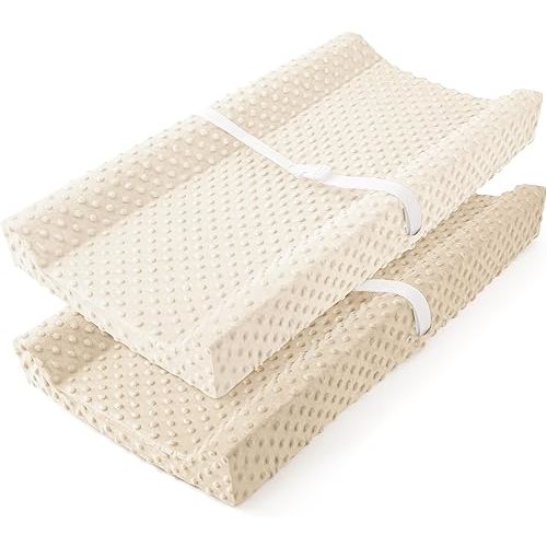 Susurration Changing Pad Covers 2Pack Minky Dots Plush Diaper Change Table Covers 33x17x7in Ultra Soft Changing Pad Sheets for Unisex Baby Girls Boys (Brown&Cream)