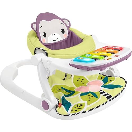 Fisher-Price Portable Baby Chair Kick & Play Deluxe Sit-Me-Up Seat with Piano Learning Toy & Tray for Infants to Toddlers, Purple Monkey