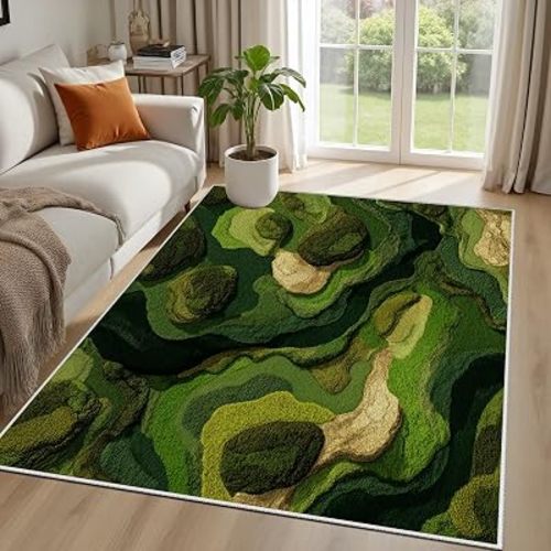 Moss Area Rug 3x5ft, Cute Nature Inspired Grass Rug, Forest Green Botanical