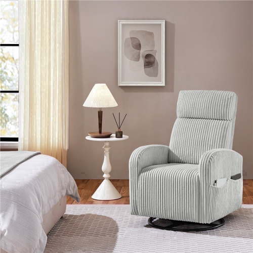 Yaheetech Corduroy Swivel Recliner Glider Chair, Light Gray