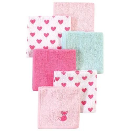Luvable Friends Baby Girl Super Soft Cotton Washcloths, Fox And Hearts, One Size