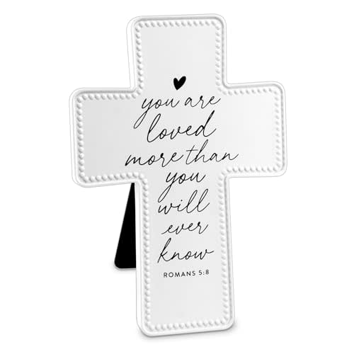 Lighthouse Christian Products You are Loved, Romans 5:8, White 6 x 4.25 Inches Resin Tabletop Cross Figurine