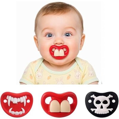 Funny Baby Pacifiers,Mustache Pacifiers for Babies 0-18 Months,Baby Teeth and Vampire Pacifier Funny Pacifiers for Boys and Girls BPA Free