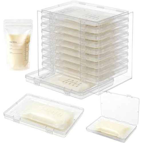 Breastmilk Flattener for Freezer with 10 Boxes, Breastmilk Storage Bag Organizer, Breast Milk Storage Tray for Fridge, Convenient Storage for Milk Freezer Bags, Stackable Freeze Tower for Nursing Feed