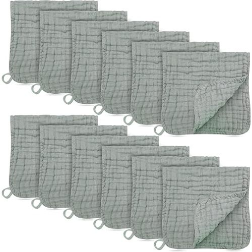 12 Pack Muslin Burp Cloths - Large 20" x 10", Ultra Absorbent 100% Cotton for Baby Drool and Messes - Soft, Gentle Baby Burp Rag for Boys & Girls -Green