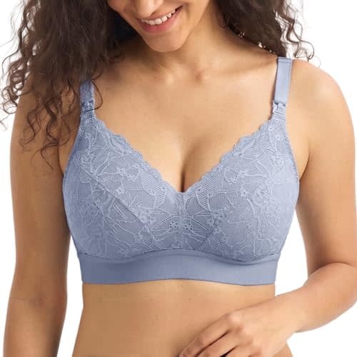 Momcozy Lace Nursing Bra for Breastfeeding, Wirefree Maternity Bra with Fixed Padding, Soft Deep V Bra