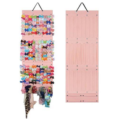 PACMAXI Baby Girl Hair Bows Holder, Hair Clips Storage Hanger For Ribbons, Hair Bows Organizer, Baby Hair Clip Storage Display Sturdy Stand, Wall Hanging for Girl Room (Pink 2, Large)