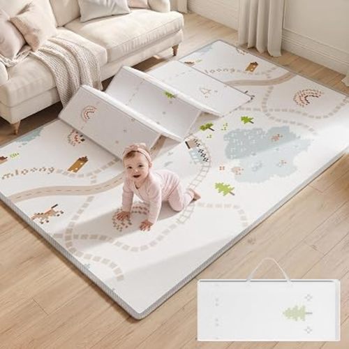 Mloong Large Baby Play Mat - 71x59in Foldable Reversible Foam Crawling Mat, Waterproof Non-Slip Playmat for Babies & Toddlers, Soft Floor Mat for Nursery, Living Room & Playpen