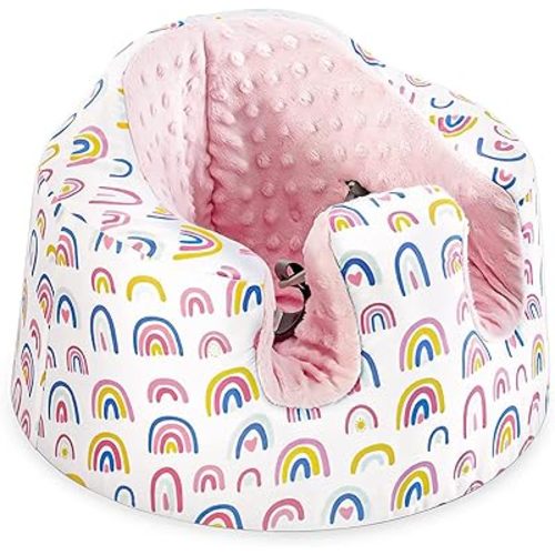 Seat Cover Compatible Baby Seat, Breathable Floor Seat Cover for Girl Boy, Breathable Comfortable Seat Cover, Children Chair Protector, Easy to Install & Remove (Pink Rainbow Plus Velvet)