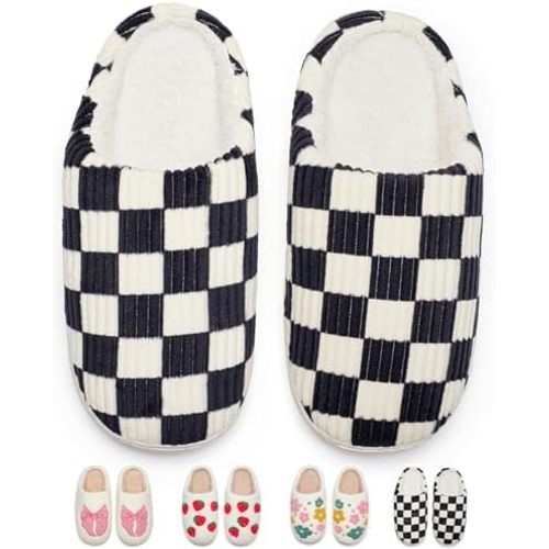 Cute House Slippers for Women Men Warm Cozy House Shoes Fuzzy Home Slippers with Memory Foam Indoor and Outdoor