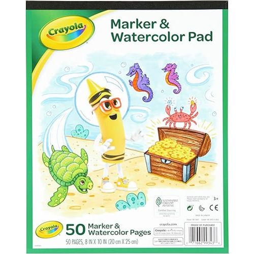 Crayola Marker & Watercolor Pad, 50 Blank Coloring Pages, Painting Paper, Art Supplies for Kids, Gifts
