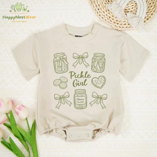 Pickle Lover Doodles Baby Romper, Coquette Bodysuit, Coquette Pickle Jars Bodysuit, Pickle Lover Gift, Baby Girl Bodysuit, Vegan Clothes