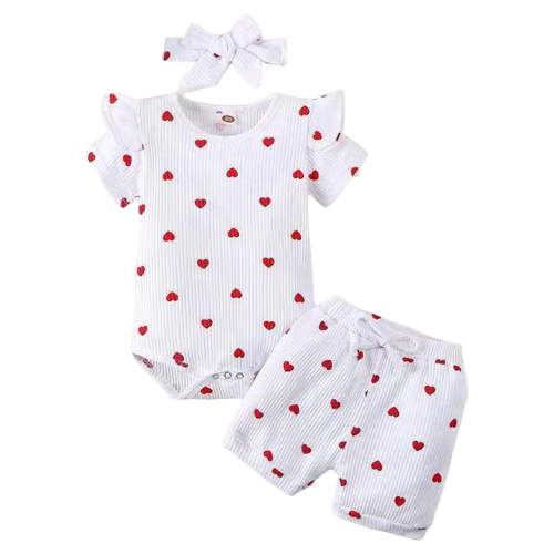 Povozer Baby Girl Clothes Newborn Infant Outfit Ruffle Romper and Short Pants Clothing Sets for Summer Spring 0 3 6 9 12 18 24 Months for 6-9 Months,White