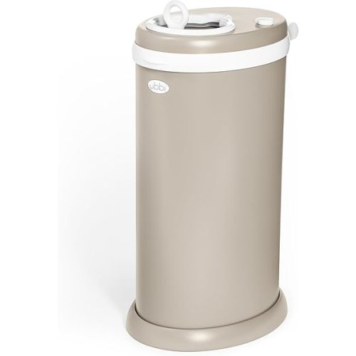 Ubbi Stainless Steel Diaper Pail, Odor Locking, No Special Bag Required, Award-Winning, Registry Must-Have, Taupe