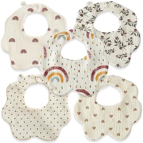 Baby bibs, muslin 6 layers, 100% Organic Cotton for Drooling, for boy and girl newborn, absorbents, unisex, boho by REBE & CO