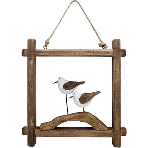 wovorins Wood Seabird Decor Nautical Wall Art Decorative Hanging Bird Statue Wooden Seagull Beach Themed Ocean Coastal Decoration Sea Birds Ornament for Door Bathroom Bedroom