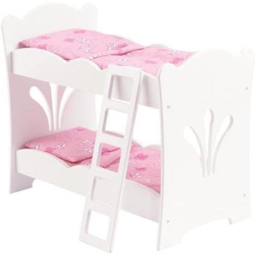 KidKraft KidKraft Wooden Lil' Doll Bunk Bed with Pink Butterfly Bedding Set, Furniture for 18-Inch Dolls - White,Gift for Ages 3+