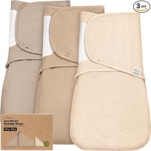 KeaBabies Muslin Baby Swaddles for Newborns – 3-Pack,100% Organic Cotton Swaddles Sleep Sack 0-3 Months, Infant, Baby Girls, Boys, Soft Breathable Summer Swaddler, Easy Quiet Closure (Ecru, OS)