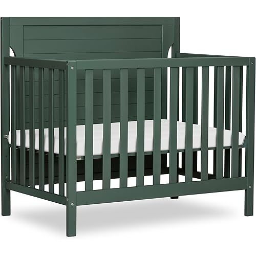 Dream On Me Bellport 4-in-1 Convertible Mini Baby Crib, Compact Design in Safari Green, GreenGuard Gold & JPMA, Non-Toxic, Pinewood, Converts to Mini Daybed & Twin Bed, 1″ Mattress Pad
