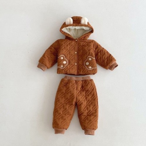 MyKids-USA Winter Infant Baby Teddy Paws Pattern Long Sleeves Coat With Thick Pants Cute Sets Brown 73