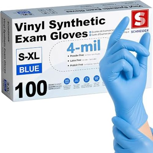 Schneider Medical Vinyl Synthetic Exam Gloves, 4 Mil, Latex-Free Disposable Gloves for Cooking, Cleaning, and Food Prep
