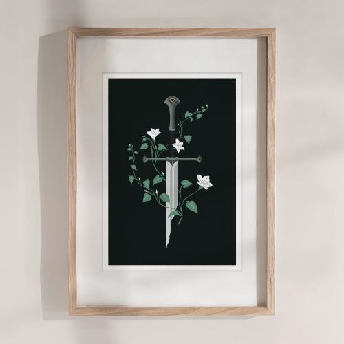 Andúril Narsil Aragorn inspired sword | A4 210x297mm Unframed Art Print | Wall Art